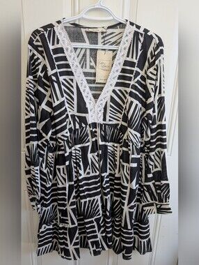Salty Lemon Geometric Print Boho Mini Dress NWT
